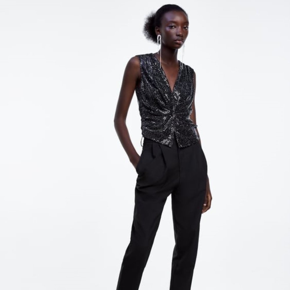 ZARA Black Sequence Pleated Fantasy top - NWT